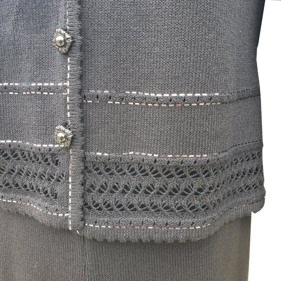 St. John Evening Pant Suit 6 Black Santana Knit Metallic Trim Wide Leg Vintage - Picture 4 of 15